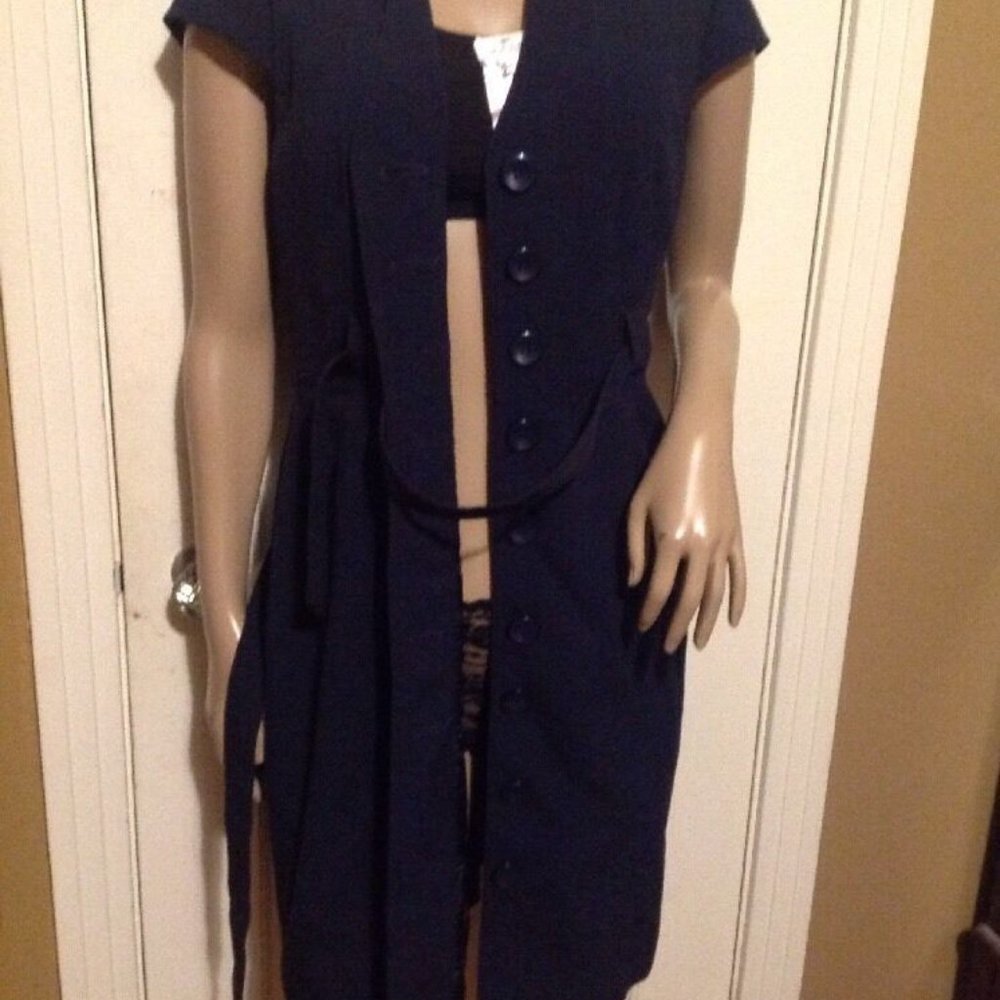 Sandra Darren Dark Blue 8 Petite Button Down Dress